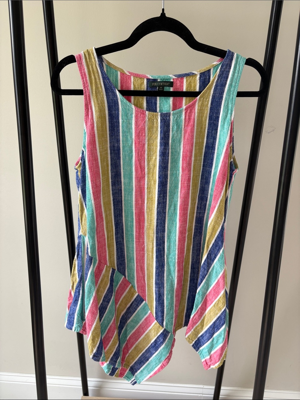 For Cynthia Linen-Blend Multicolor Striped Sleeveless Top